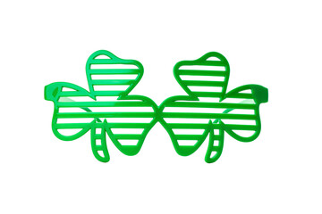 Fototapeta premium Green shamrock-shaped glasses with striped design, isolated, PNG