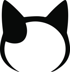 Minimalist cat head silhouette icon with black ear spot vector. © SHARMIN