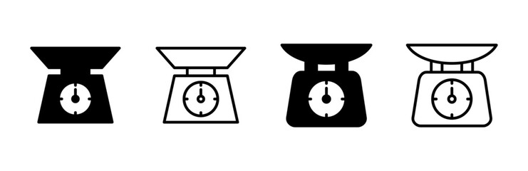Scales icon set. Weight scale icon. Law scale icon. Justice