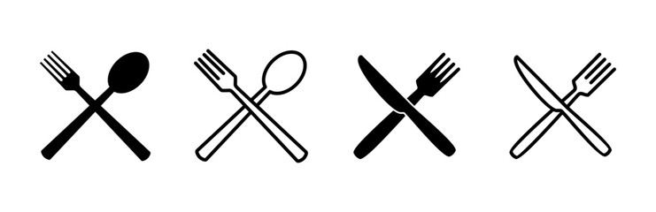spoon and fork icon set. spoon, fork and knife icon vector. restaurant icon
