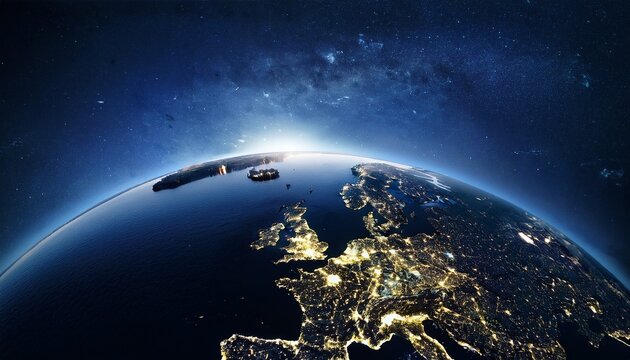 United Kingdom At Night In The Earth Planet Rotating From Space