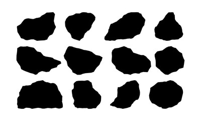 Black rock specimens set. Stone silhouette