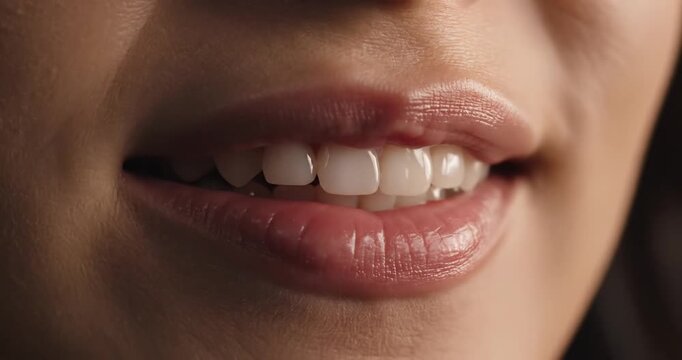 Close up of womans smiling lips.