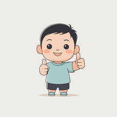 Obraz premium Cartoon boy giving thumbs up with a cheerful smile.
