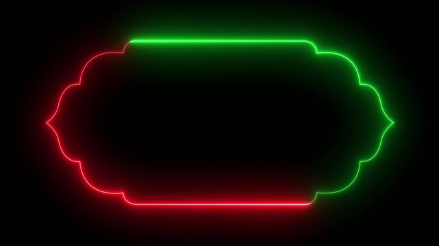 glowing neon Islamic pattern frame icon animation on black background. Islamic background Arabic pattern frame banner icon. title frame shape. Ramadan frame icon for decoration and social media design