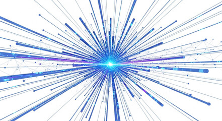 Abstract blue light explosion with radiating lines and bright center. © Romm