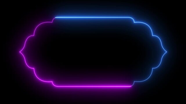 glowing neon Islamic pattern frame icon animation on black background. Islamic background Arabic pattern frame banner icon. title frame shape. Ramadan frame icon for decoration and social media design