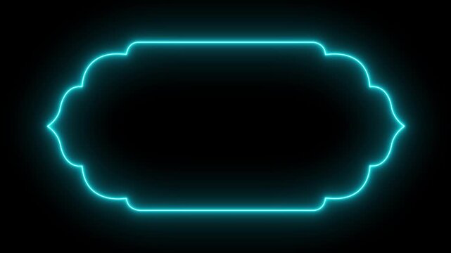 glowing neon Islamic pattern frame icon animation on black background. Islamic background Arabic pattern frame banner icon. title frame shape. Ramadan frame icon for decoration and social media design
