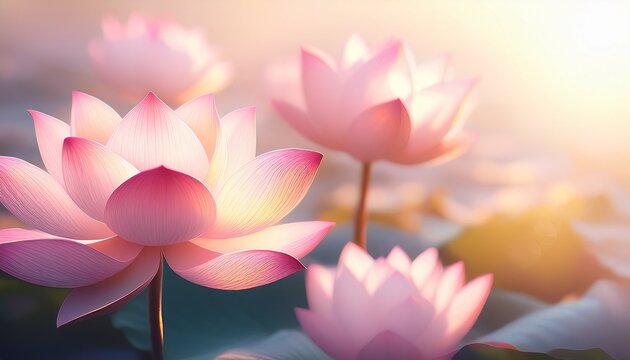 Sweet Pink Lotus In Soft And Blur Style For Background