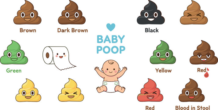 Baby Poop Color Guide Chart with Different Stool Colors and Meanings Parenting Health Flat Vector Illustration