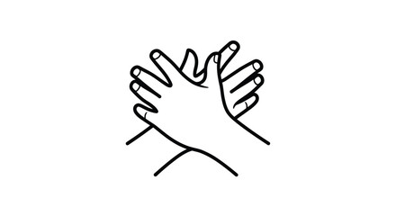 Fototapeta premium Simple black and white line drawing of two hands high fiving