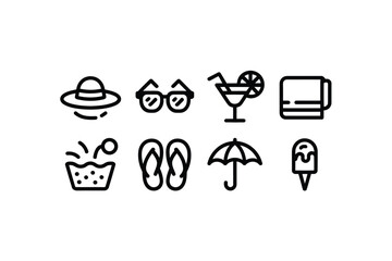 Summer icon set with various vacation and relaxation symbols