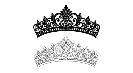 An elegant black tiara and a smaller ornate crown illustration © Design lens