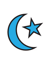 Obraz premium Blue Crescent Moon with Star Icon on White Background Simple Design