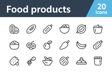 Food products icon set for culinary and restaurant themes
