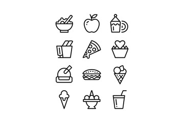 Food icon set with various drink and meal illustrations