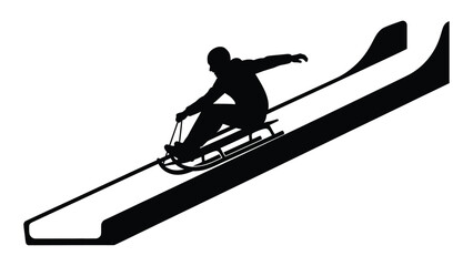 A person riding a sled on a slope isolated on white background, Vector