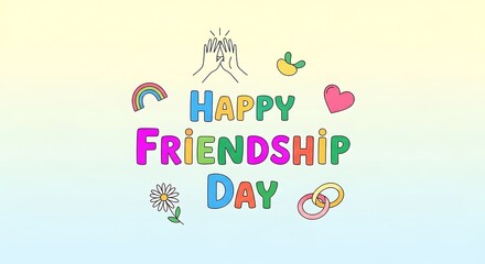 Fototapeta premium Happy friendship day colorful illustration with symbols and text on gradient background