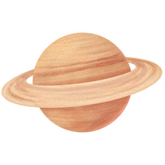 Saturn Planet Illustration with Rings – Soft Watercolor Space Art © Seni