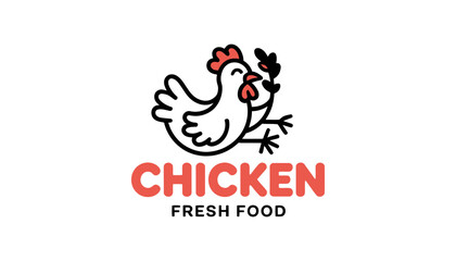 Fototapeta premium Chicken fresh food logo with a cartoon illustration of a hen