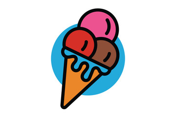 An ice cream colorful icon illustration with a blue circle background