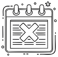 Obraz premium Black and white calendar with cross mark doodle representing event cancellation