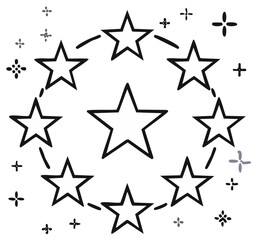 Obraz premium Hand-drawn star circle illustration with central star and twinkling sparkle details