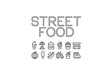 Street food icons and illustrations in a modern line style