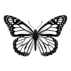Fototapeta premium Illustration of a butterfly with intricate patterns and details from a front viewpoint, showcasing its wings in a graphic style