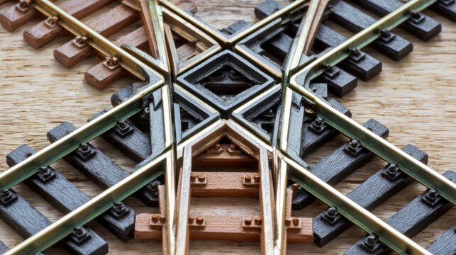 junction. A model train track with a section at a junction bent out of alignment. mobility guides, transit brochures, designed for mobility and urban transit guides, used by marketplace managers.
