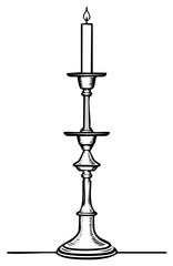 Naklejka premium Elegant Tall Candlestick with a Single Burning Candle