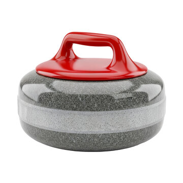 Curling stone with red handle on white background aas 5