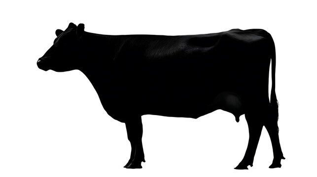 Silhouette of a sturdy cow standing gracefully, symbolizing rural life and farming heritage. The artwork emphasizes the animal's powerful build and the essence of agriculture.