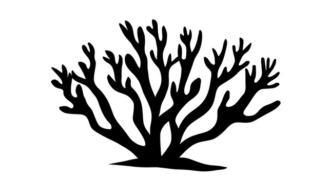 A silhouette of a coral reef with intricate branches, a stark illustration of underwater life 