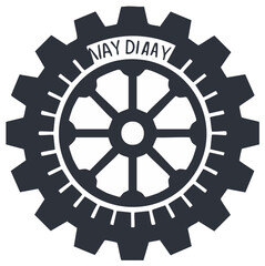 Obraz premium Industrial Gear Cogwheel Symbol with Placeholder Text Mechanical Engineering Vector Logo