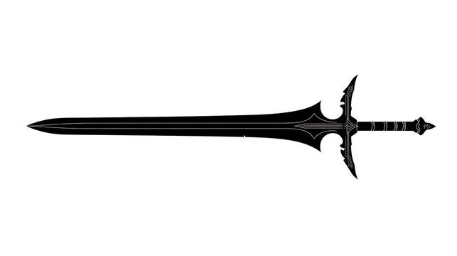 An intricately designed black sword, exuding power and sharpness, against a clean background. The blade has a sleek, modern design with an elegant hilt