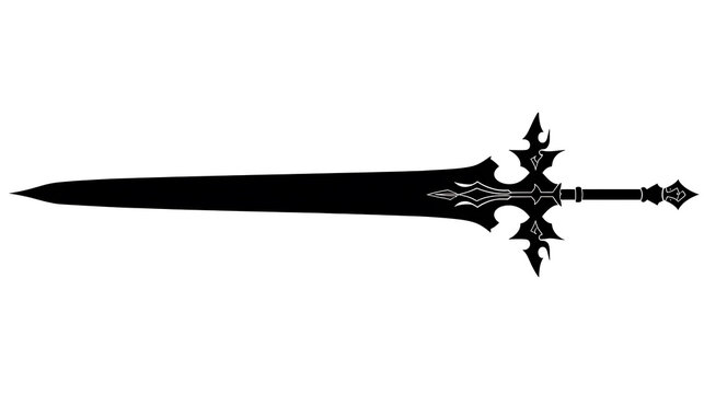 A close-up image of a black sword. The intricate details of the blade and hilt suggest it's a weapon of significance. 