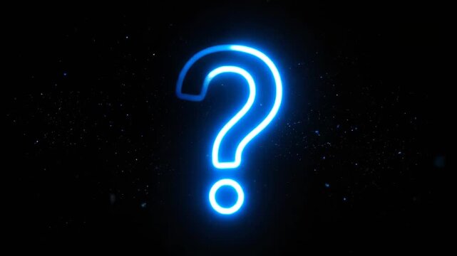 Blue Glowing Neon Question Mark on Dark Textured Background