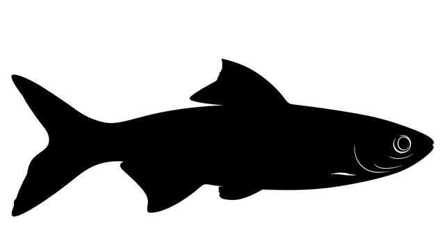 A minimalist silhouette of a fish, perfect for various design applications. The fish has a sleek, streamlined body and a prominent dorsal fin.