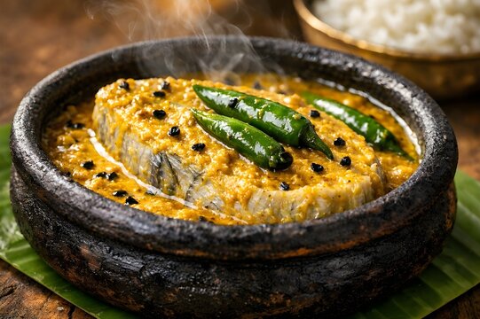 Authentic Bangladeshi Shorshe Ilish Mustard Fish in Clay Pot