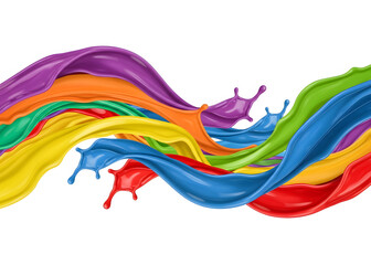 Fototapeta premium Flowing liquid paint splashes in rainbow colors isolated on clean white background