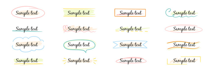 Frame text box hand drawn set. Frame line ribbon banner underline handwriting doodle marker pen title. Cute simple vintage circle, box, oval text simple marker banner. Vector illustration