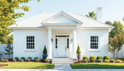Clean white house exterior, perfectly minimalist,   front,   image