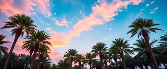Fototapeta premium Majestic royal palms stand tall against a vibrant sky, tree, beauty