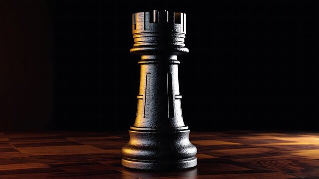Solitary black rook chess piece