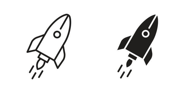 Rocket launch icon suitable design silhouette and line art style on white background