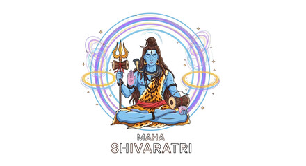 Illustration of Lord Shiva sitting in meditation during Maha Shivaratri, a significant Hindu festival also known as the Festival of Shiva or Sacred Night.