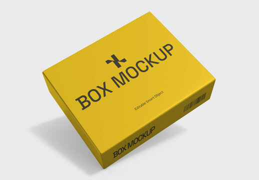 Floating Yellow Cardboard Paper Box Mockup for Packaging