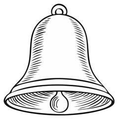 Engraved bell illustration, hand-drawn design, festive symbol.