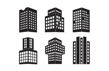 A set of modern city skyscrapers in a minimalist black and white vector graphic design